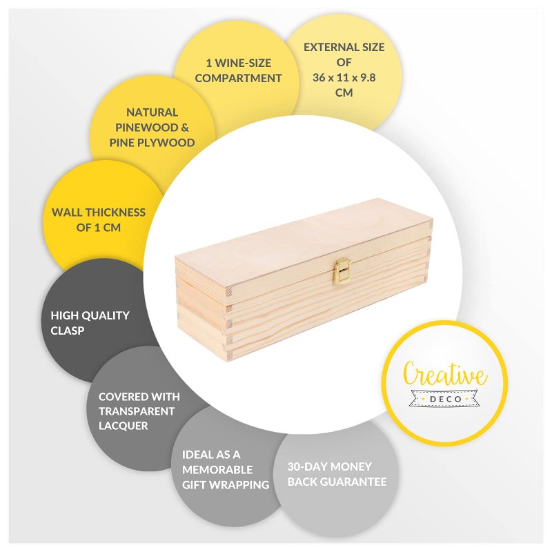 Creative Deco Unpainted Wine Wooden Box Gift Storage | 1 Bottle | 13.81 x 4.33 x 3.93 in | Natural Wood Holder | Perfect Luxury Box for Christmas, Birthday, Wedding, Valentineâ€™s Day, Anniversary - Image 5